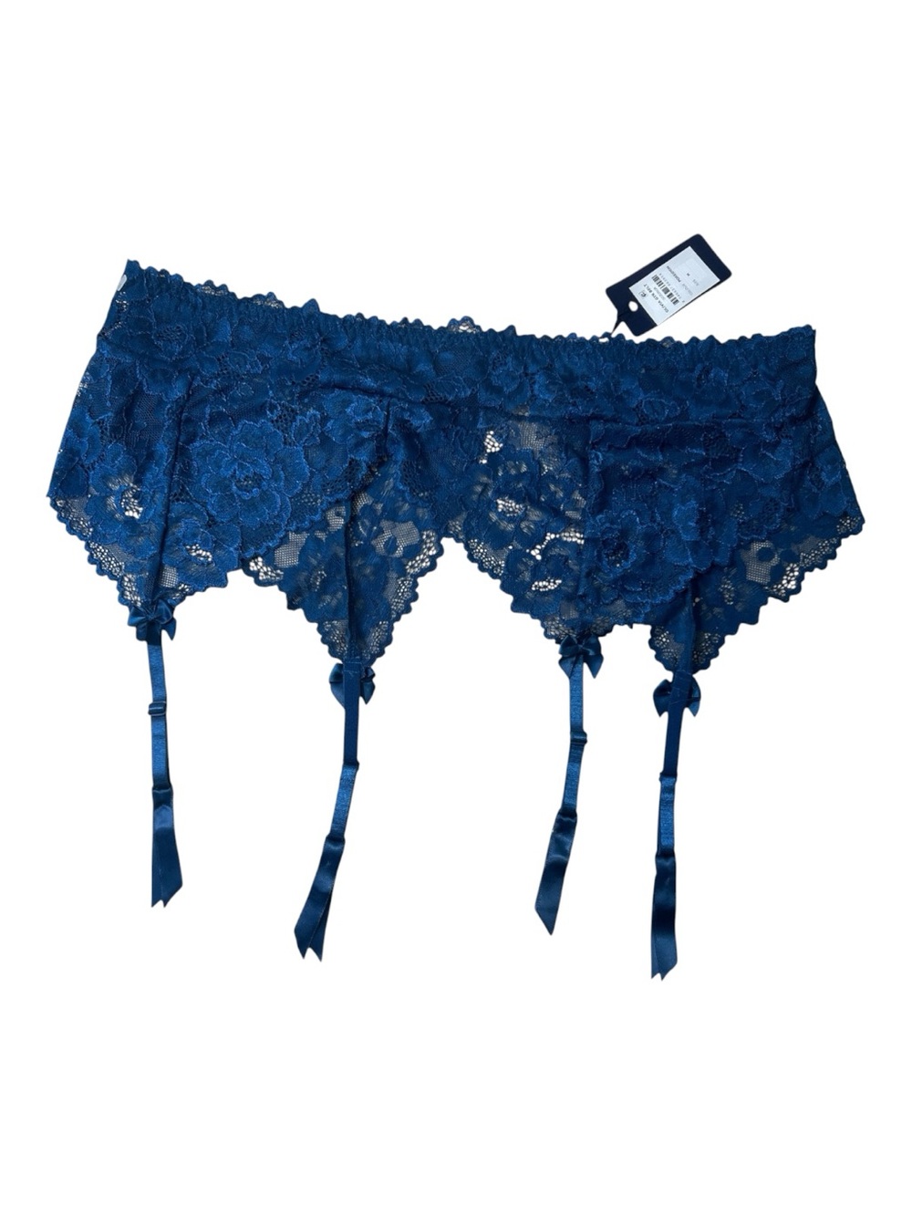 Fox & Royal Poseidon Blue Floral Lace Garter Belt Women Size M Scalloped